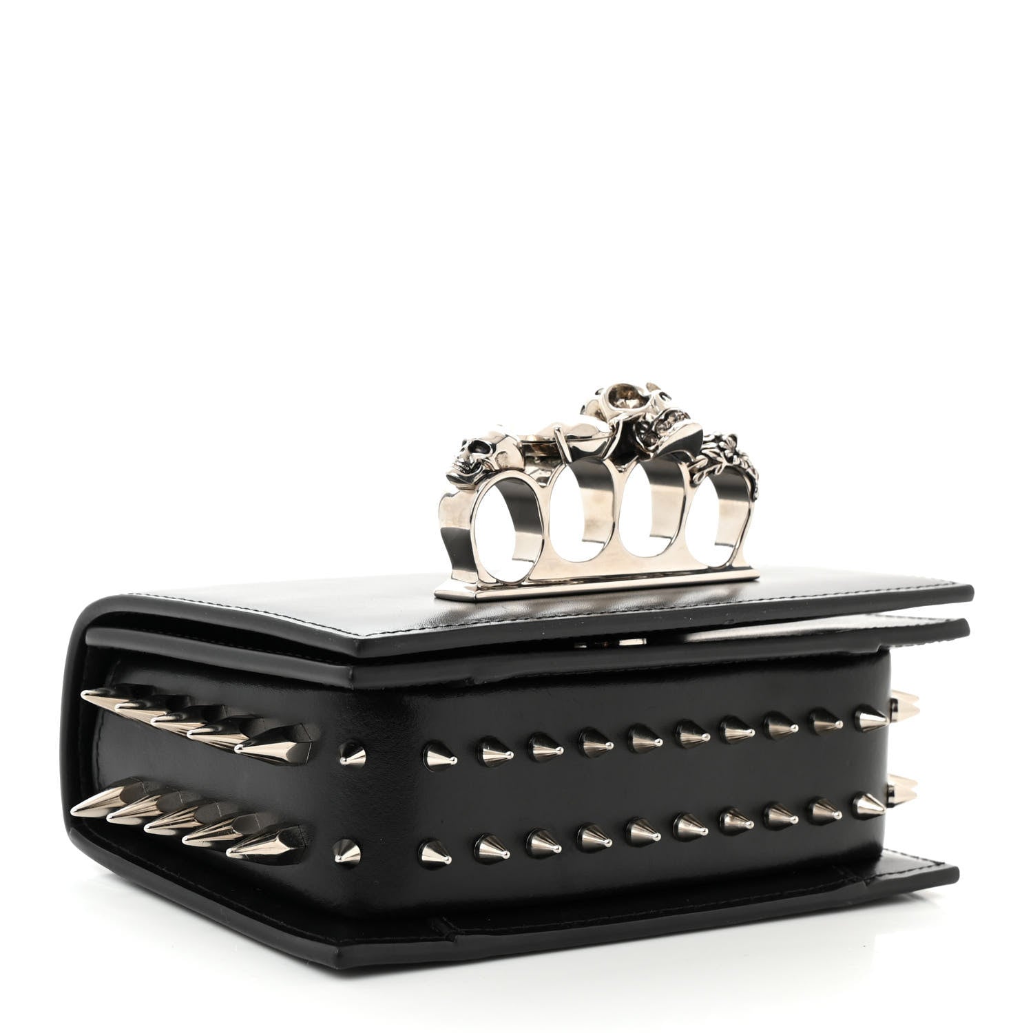 Alexander McQueen Calfskin Studded Jeweled Mini The Biker Knuckle Satchel Black 4 of 9