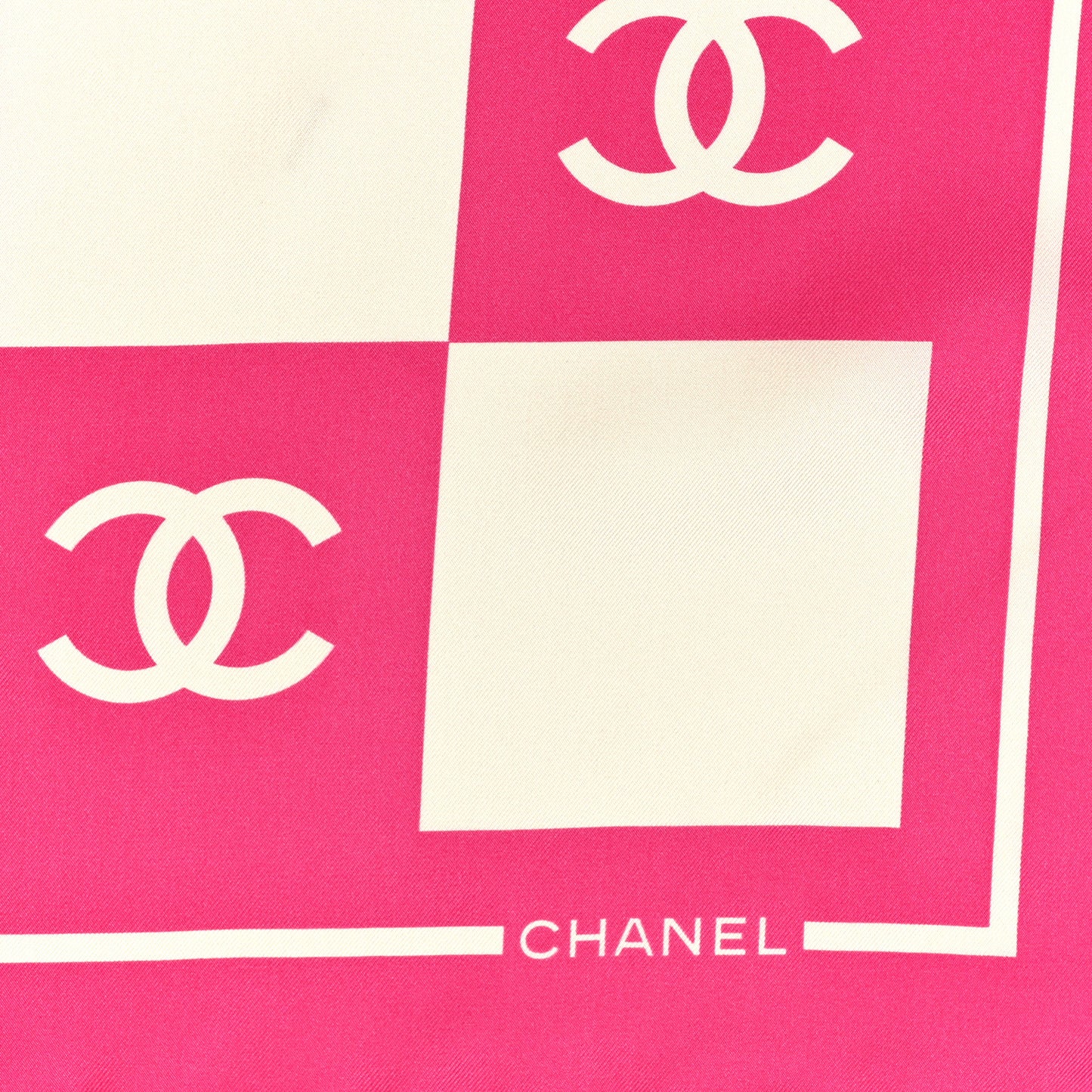 Silk CC Checkered Square Scarf Ecru Fuchsia