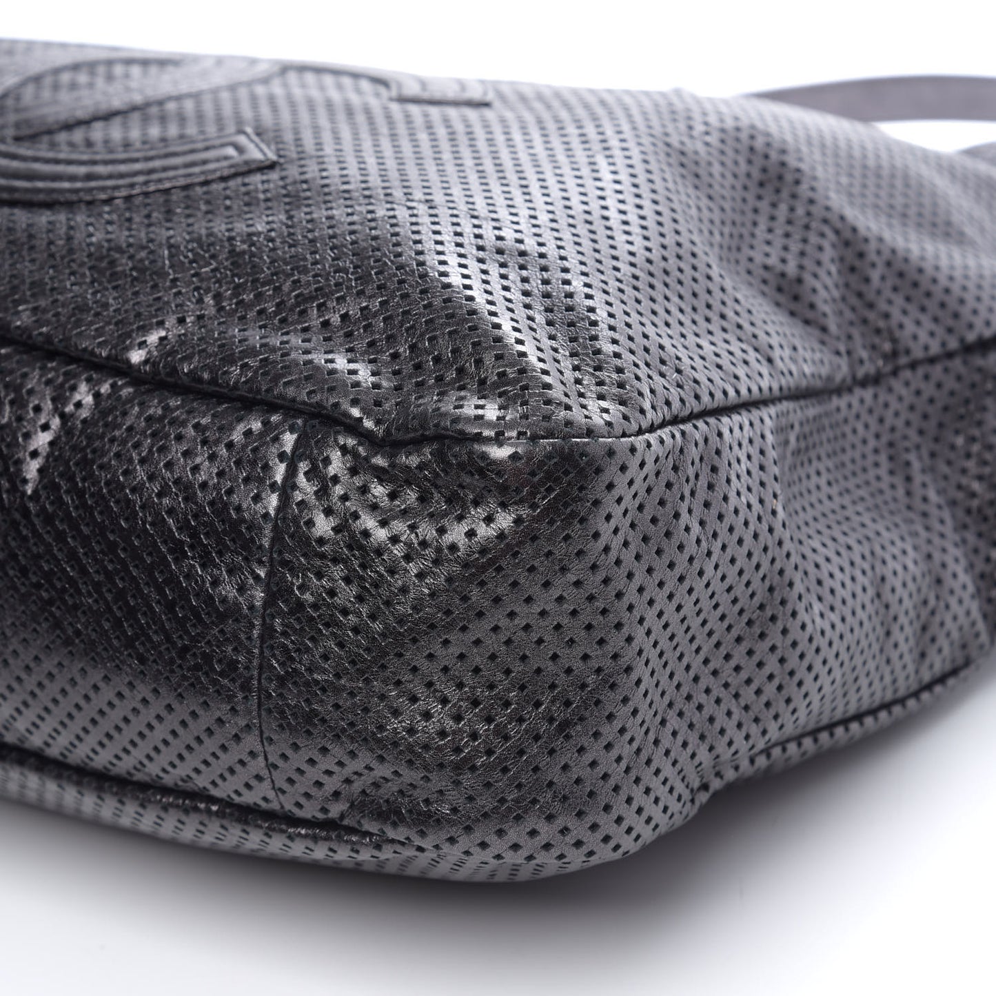 Glazed Calfskin Perforated Large Rodeo Drive Tote Black