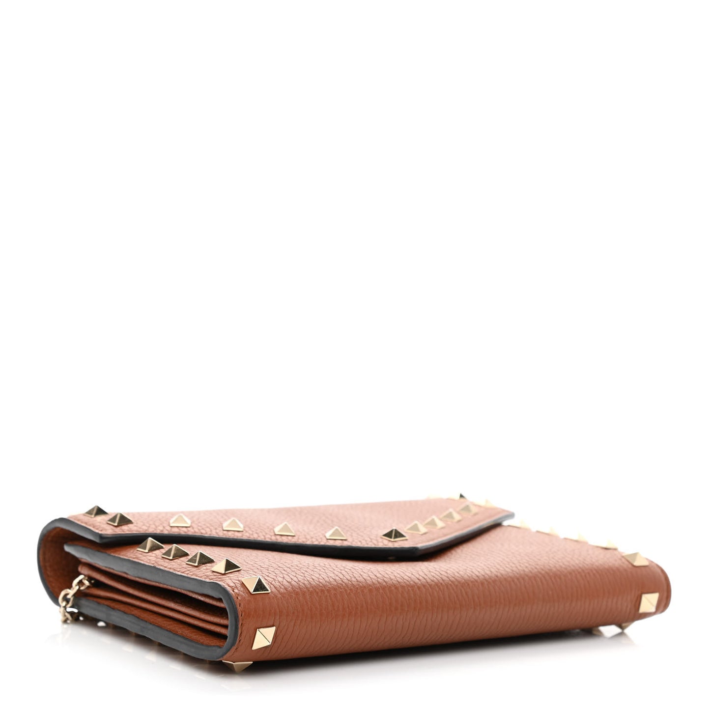 Pebbled Calfskin Rockstud Envelope Wallet on Chain Bright Cognac
