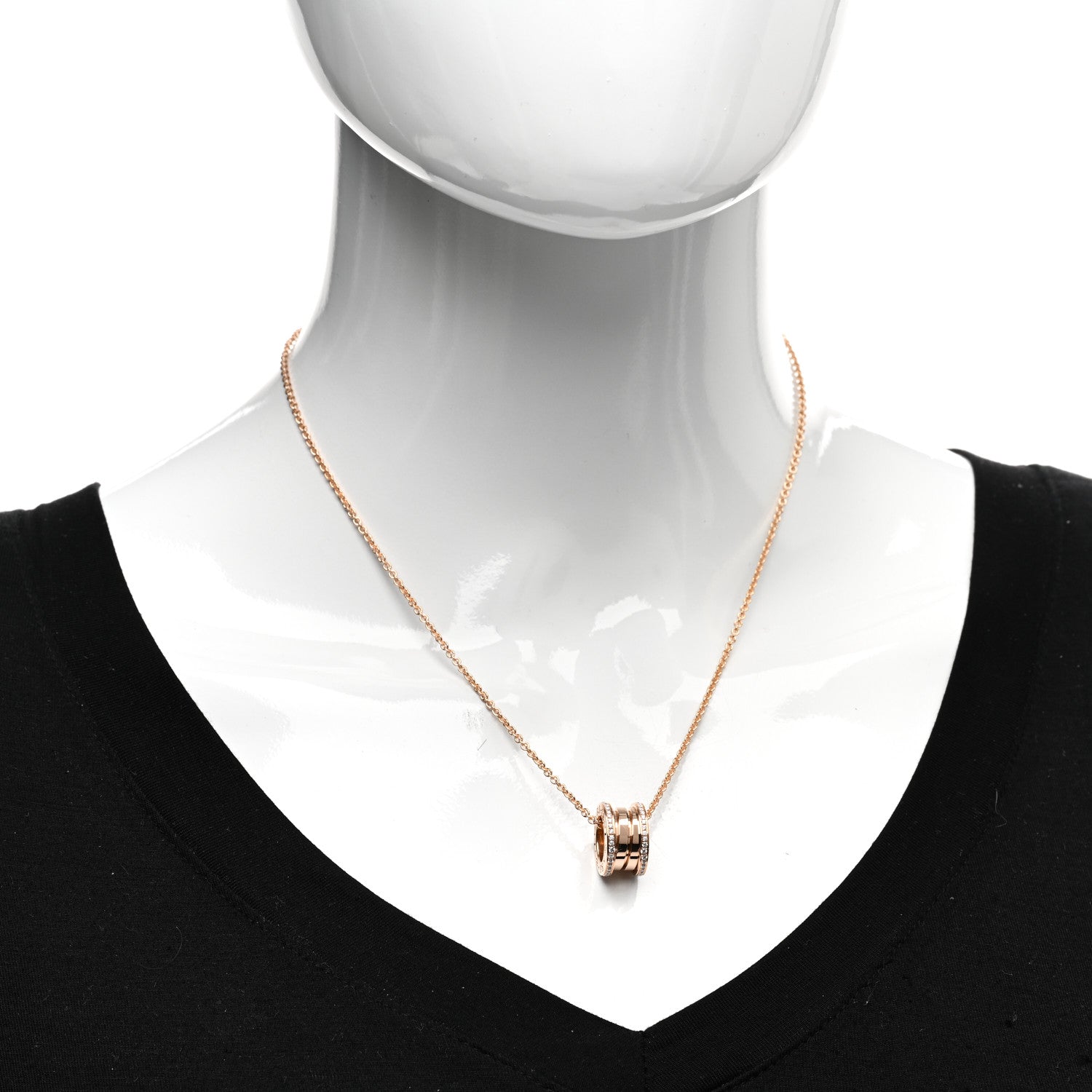 Bulgari 18K Rose Gold Diamond B.Zero1 Pendant Necklace 2 of 5