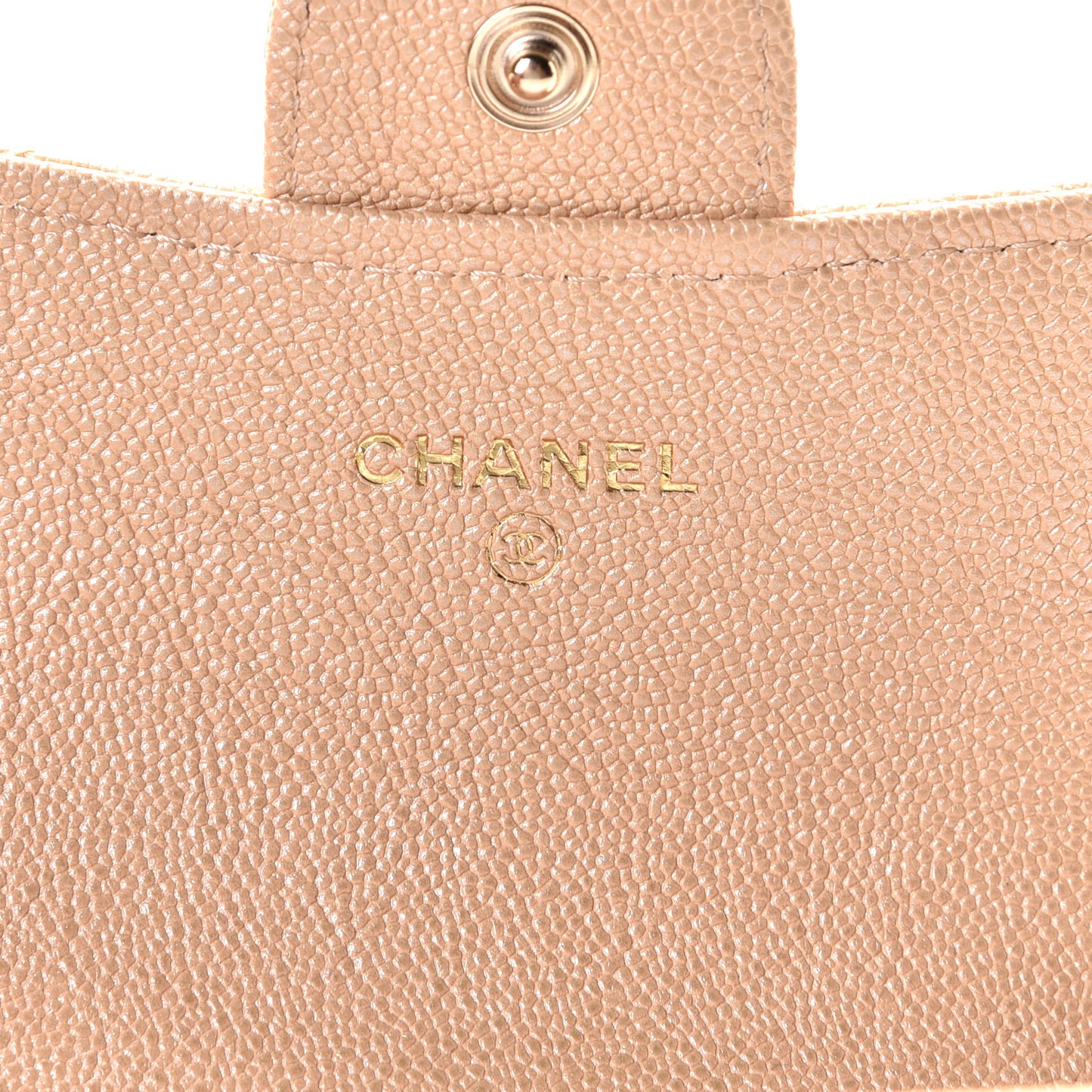 Iridescent Caviar Quilted Flap Card Holder Beige