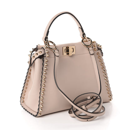 Fendi Vitello Seta Shiny Nappa Scalloped Studded Mini Peekaboo Iconic Satchel Soap 3 of 11