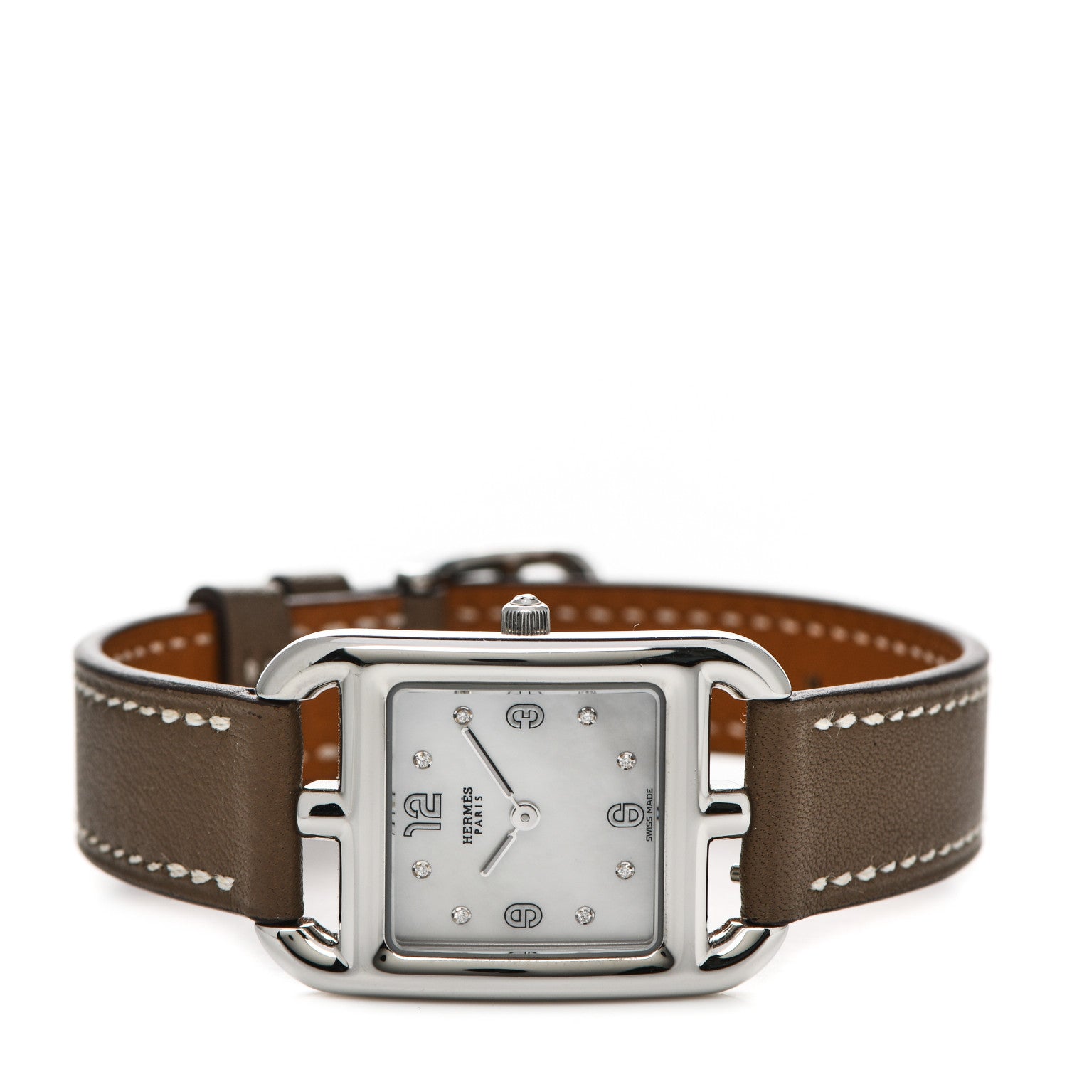 Hermes Stainless Steel Swift Diamond Mother of Pearl 23mm Cape Cod Quartz Watch Etoupe 2 of 6
