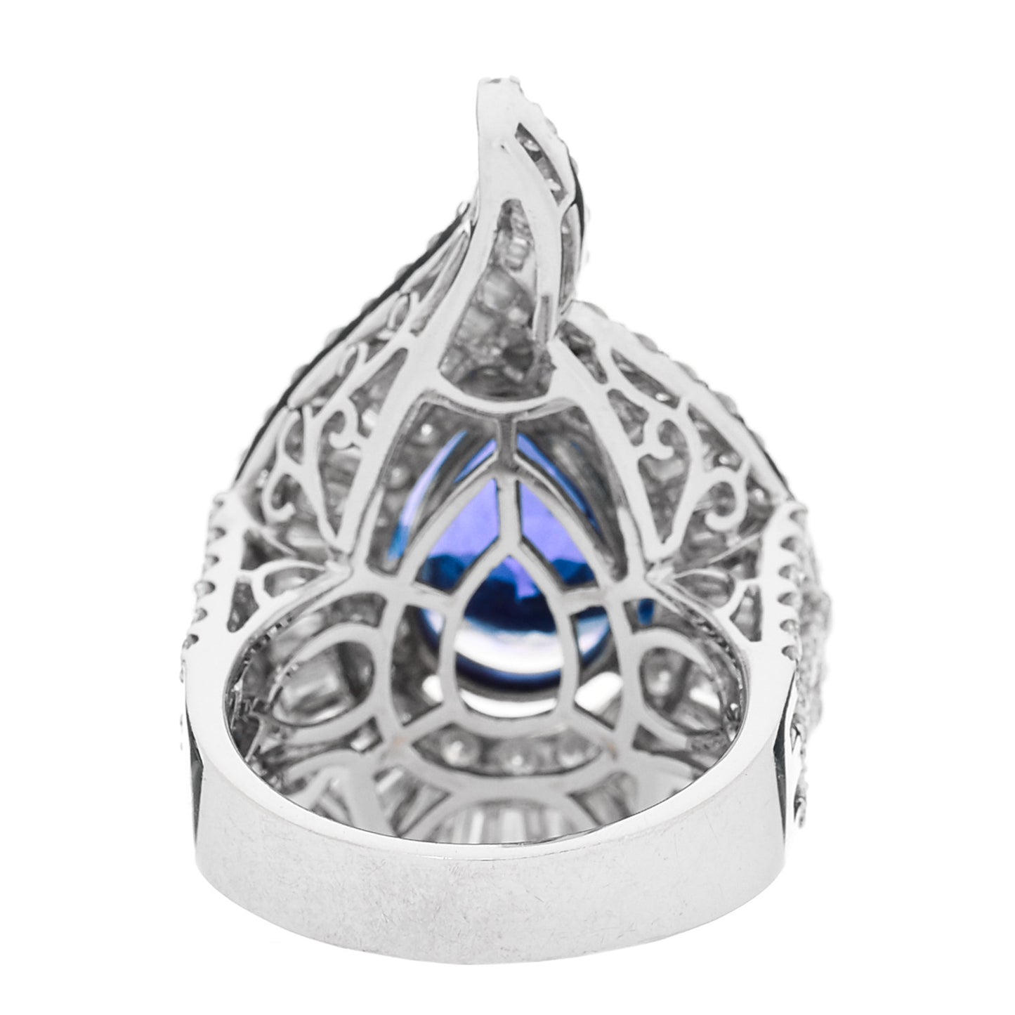 18K White Gold Diamond Tanzanite 3.64ctw Pear Cut Cocktail Ring 54 6.75