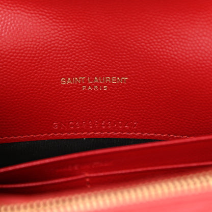 Saint Laurent Grain De Poudre Matelasse Chevron Monogram Envelope Chain Wallet Red 13 of 23
