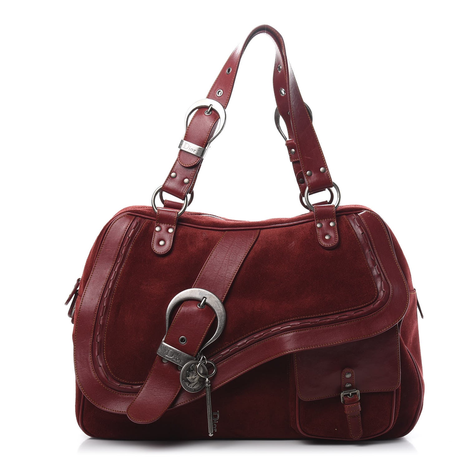 Christian Dior Suede Gaucho Double Saddle Bag Burgundy 1 of 13
