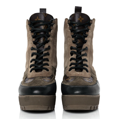 Louis Vuitton Suede Calfskin Monogram Laureate Platform Desert Boots 39 Taupe 2 of 7