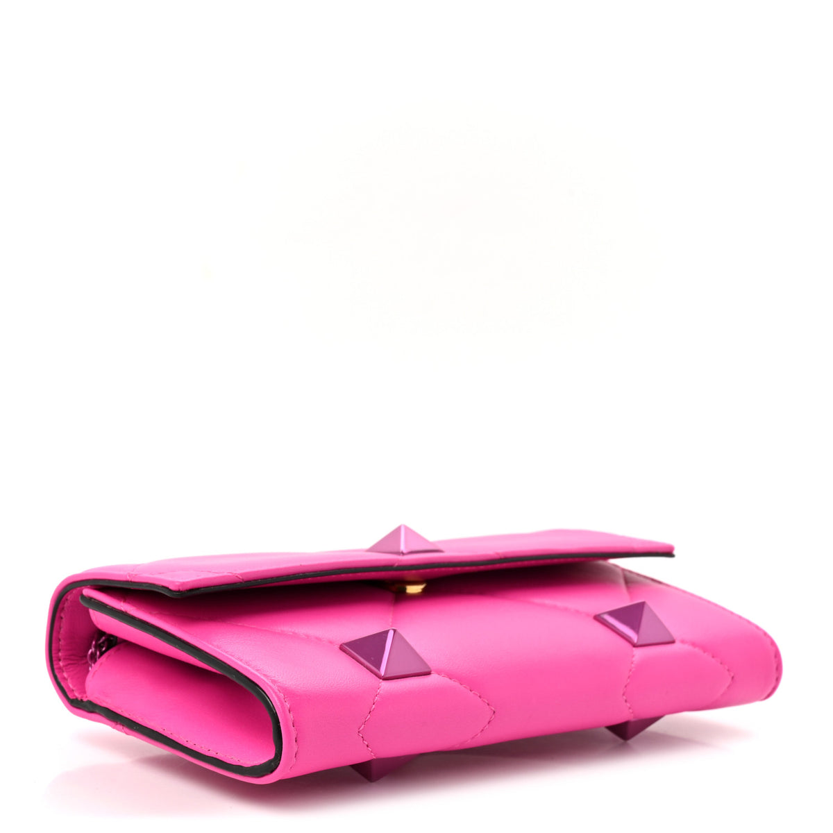 Valentino Garavani Nappa Monochrome Roman Stud Wallet On Chain Pink PP 4 of 9