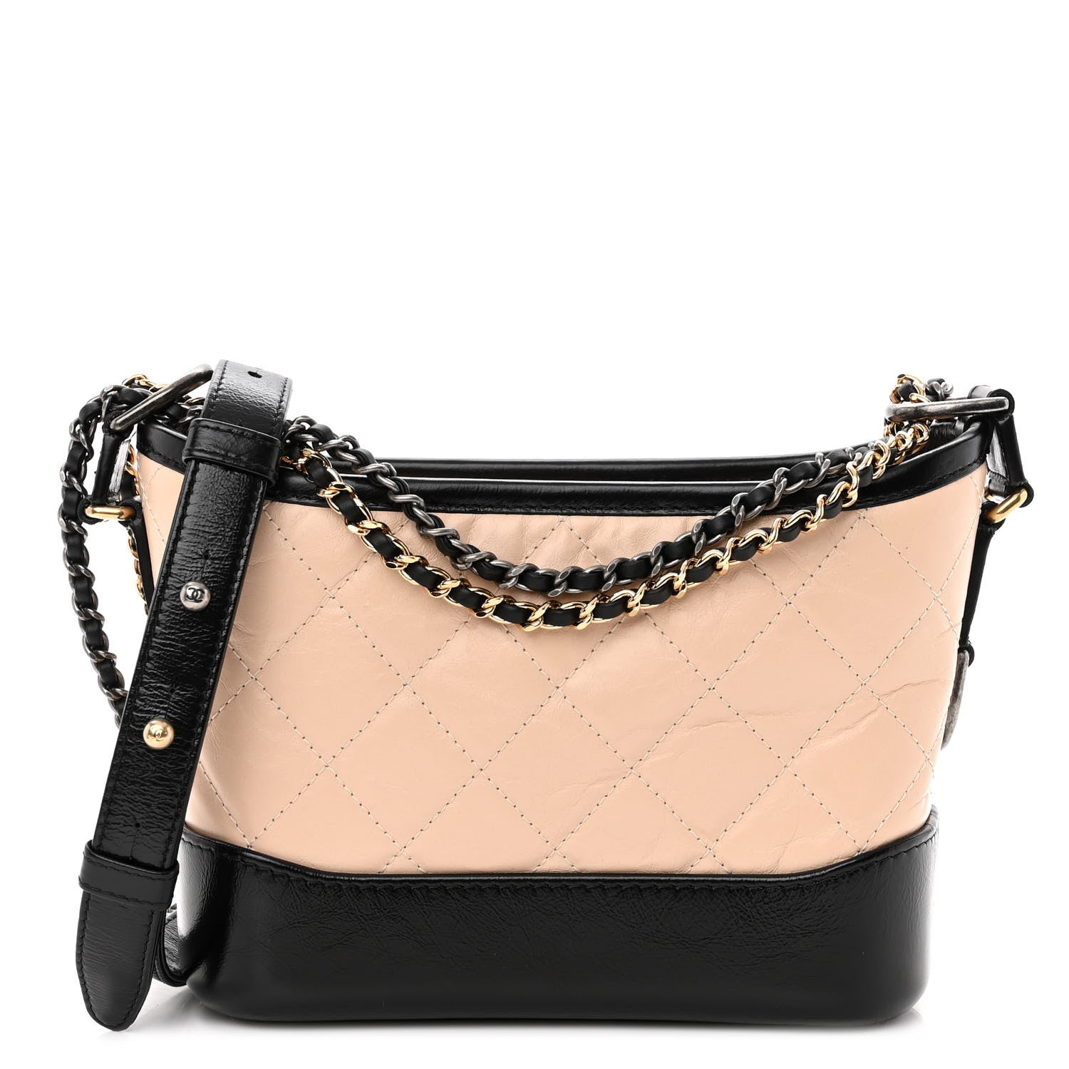 Chanel Aged Calfskin Quilted Small Gabrielle Hobo Beige Black 1 of 10