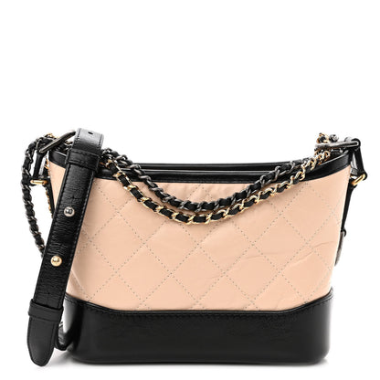 Chanel Aged Calfskin Quilted Small Gabrielle Hobo Beige Black 1 of 10