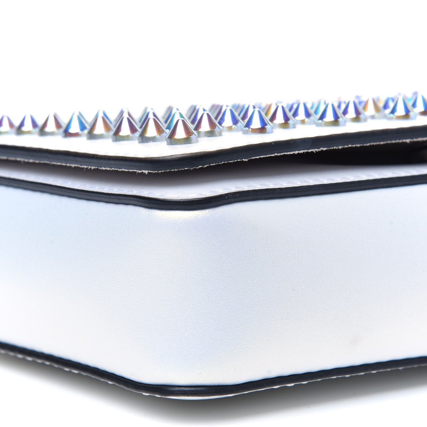Metallic Calfskin Spiked Zoompouch Crossbody Snow Silver