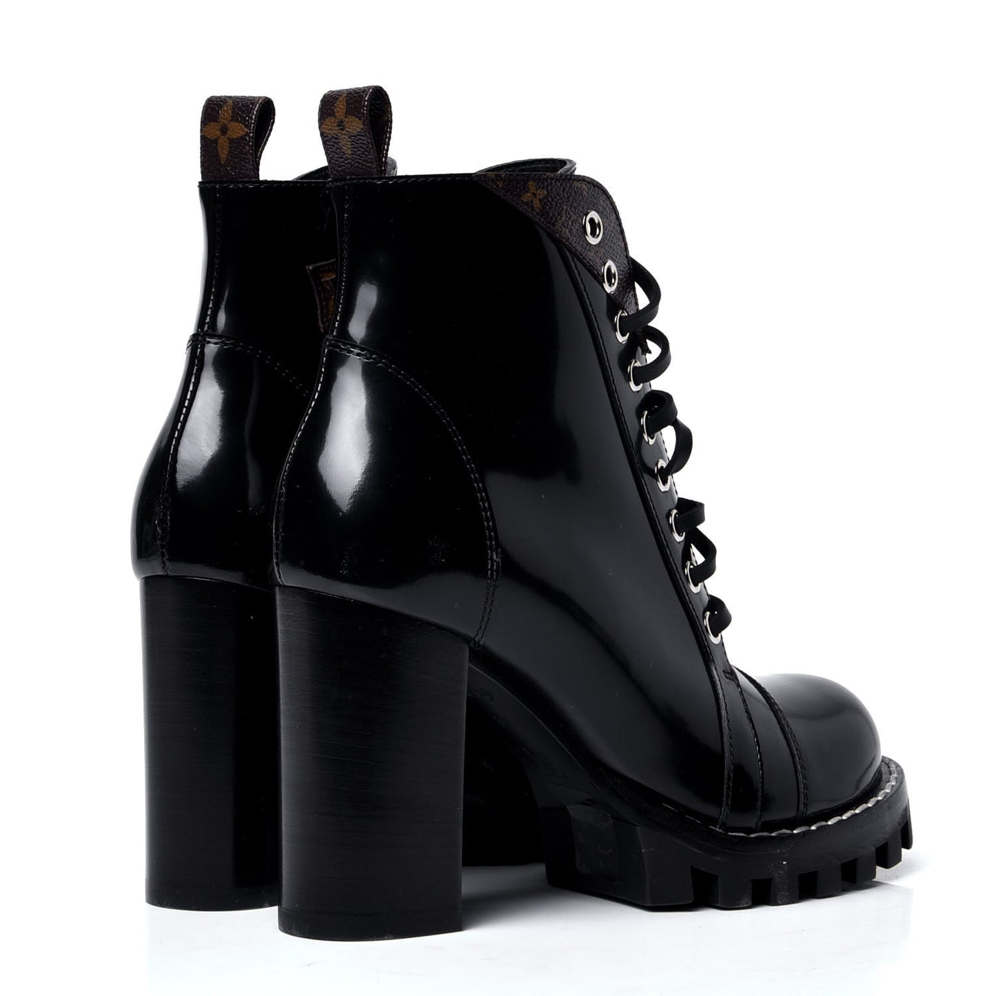 Patent Calfskin Monogram Star Trail Ankle Boots 36 Black