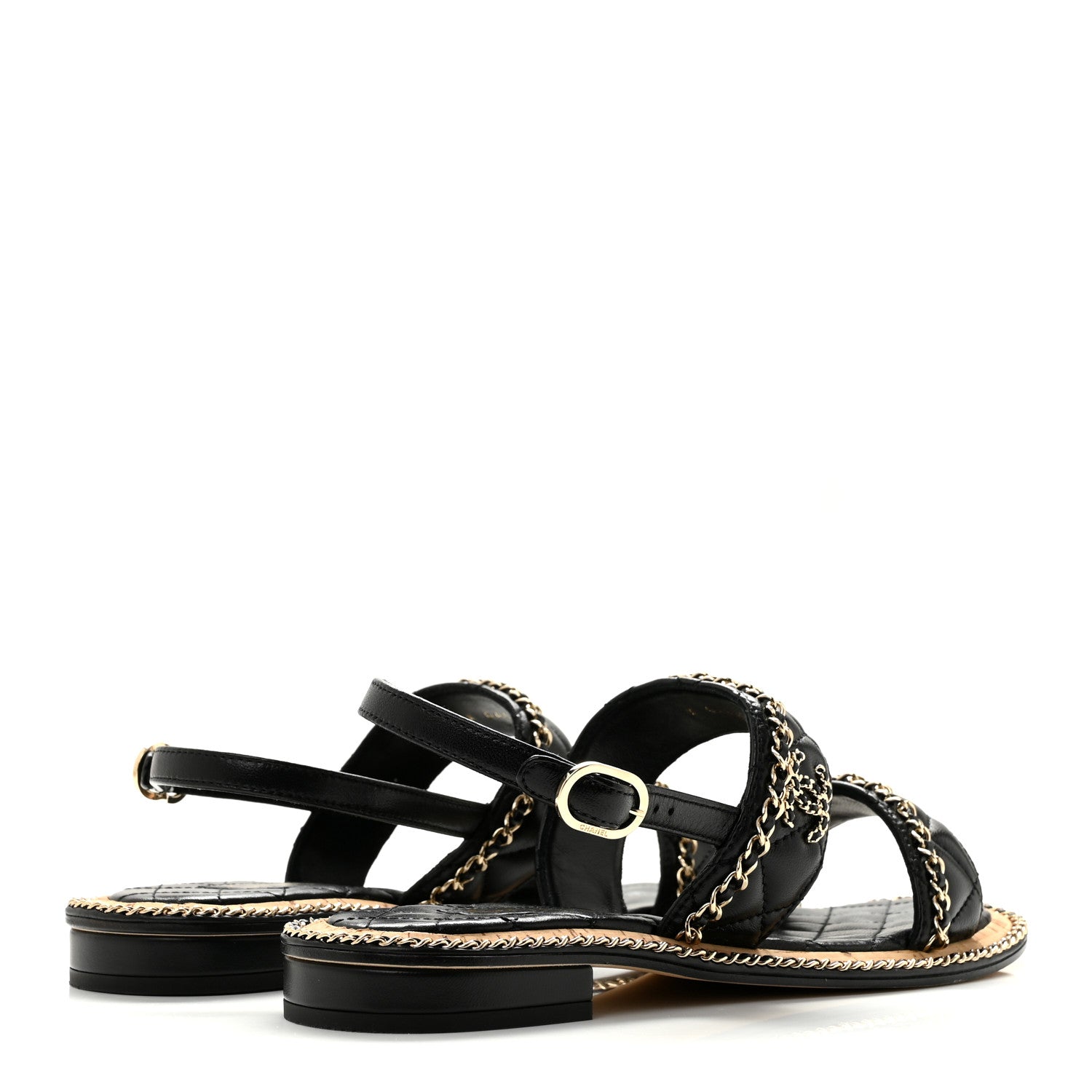 Chanel Shiny Lambskin Quilted Chain CC Sandals 39.5 Black 5 of 10