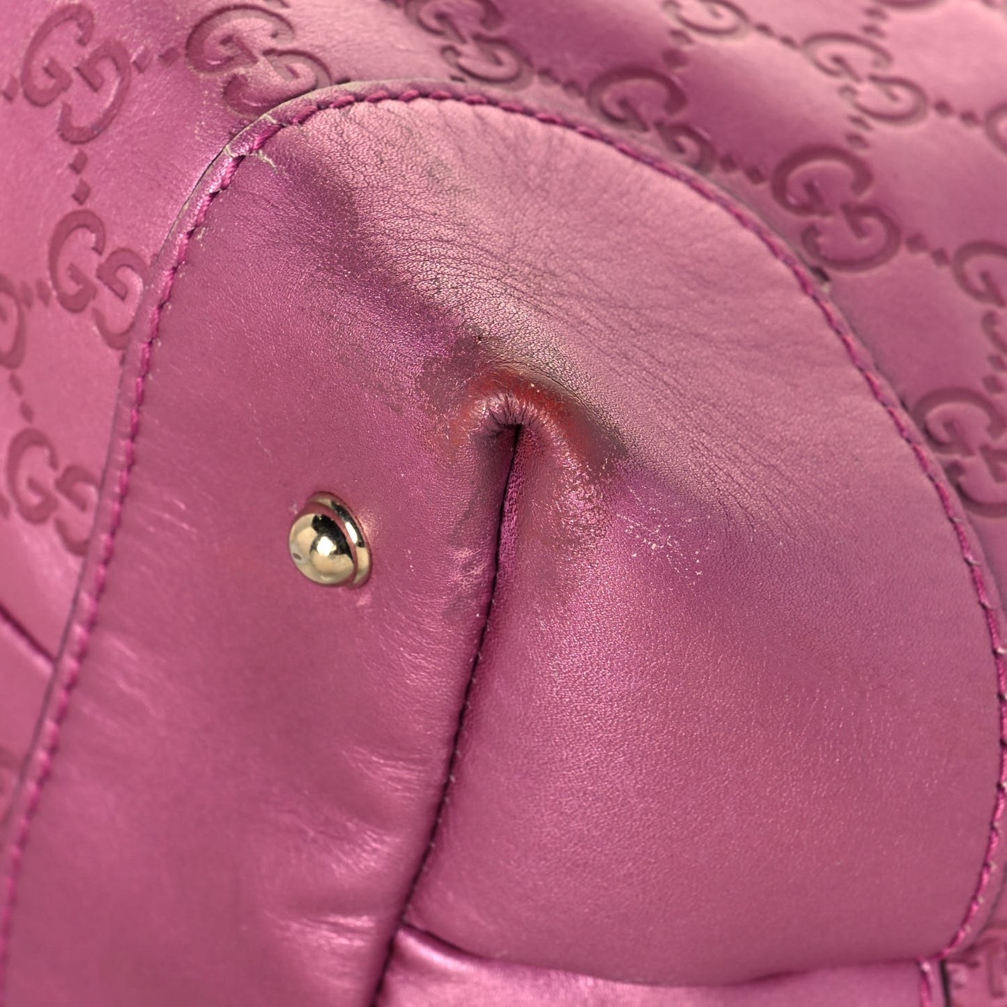 Metallic Soft Guccissima Large Heart Bit Charm Top Handle Tote Fresia Rose