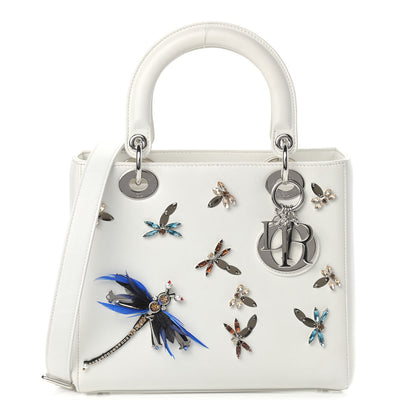 Christian Dior Smooth Calfskin Embellished Dragonfly Medium Lady Dior White Multicolor 1 of 11