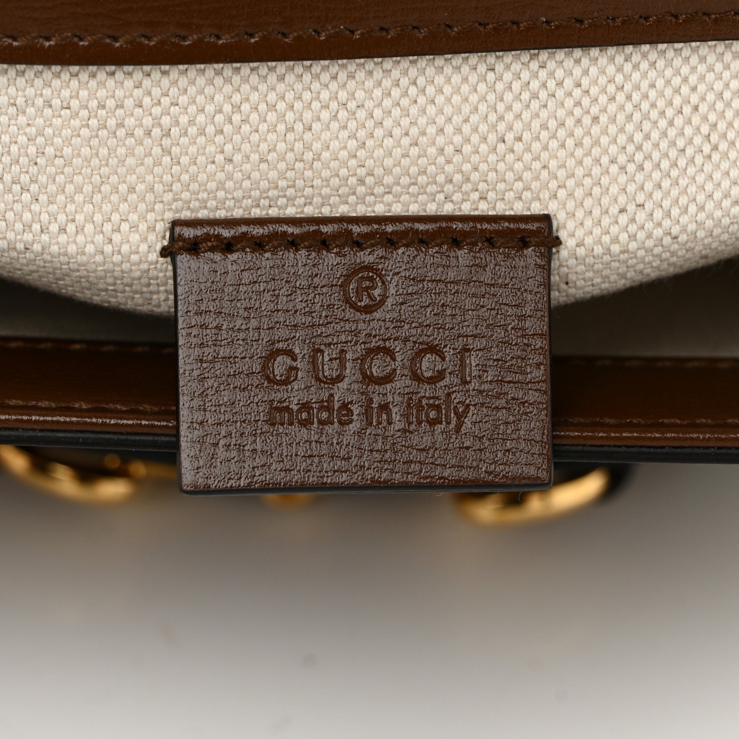 GG Supreme Monogram Azalea Calfskin Web Mini Horsebit 1955 Shoulder Bag Beige Ebony Brown Sugar