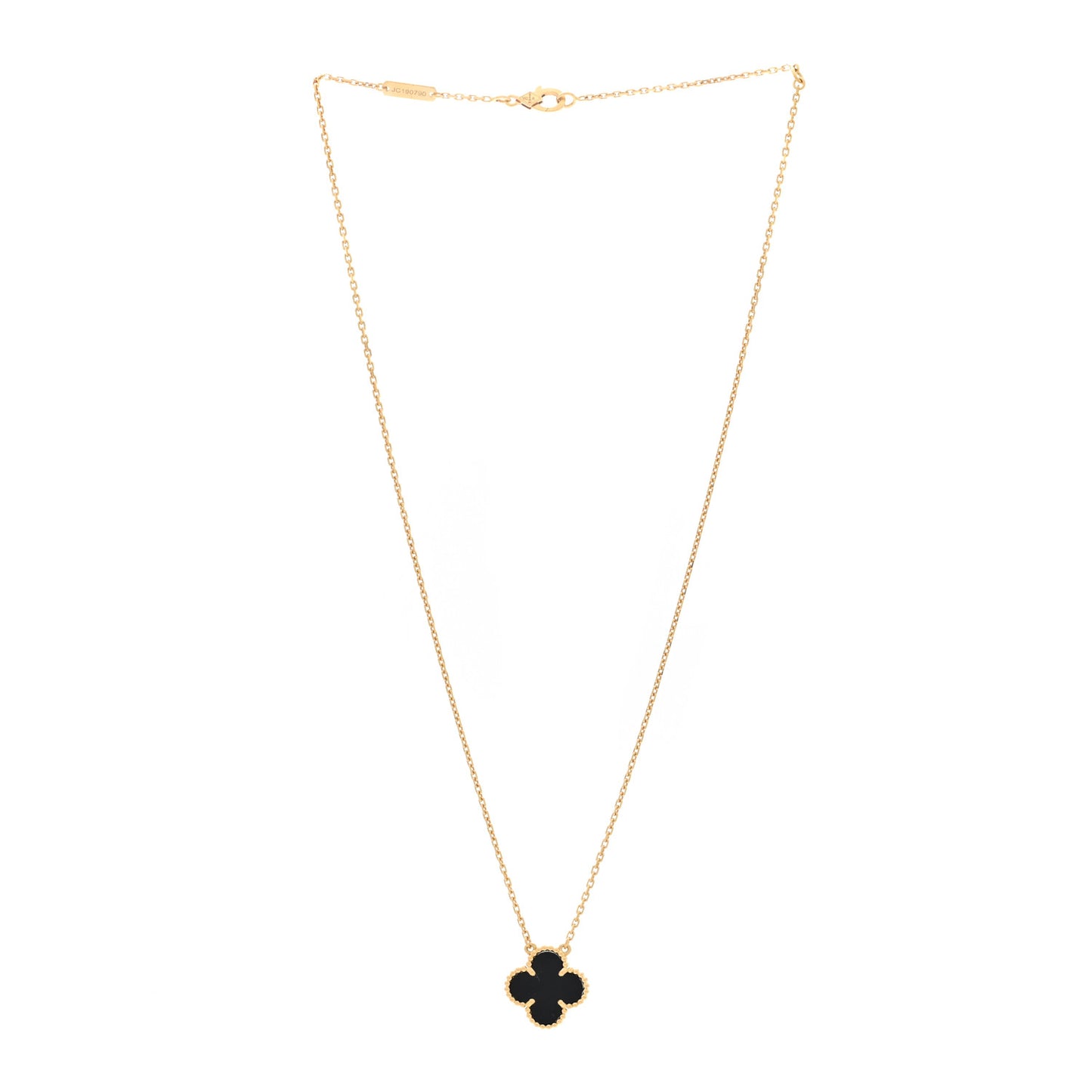 18K Yellow Gold Black Onyx Vintage Alhambra Pendant Necklace