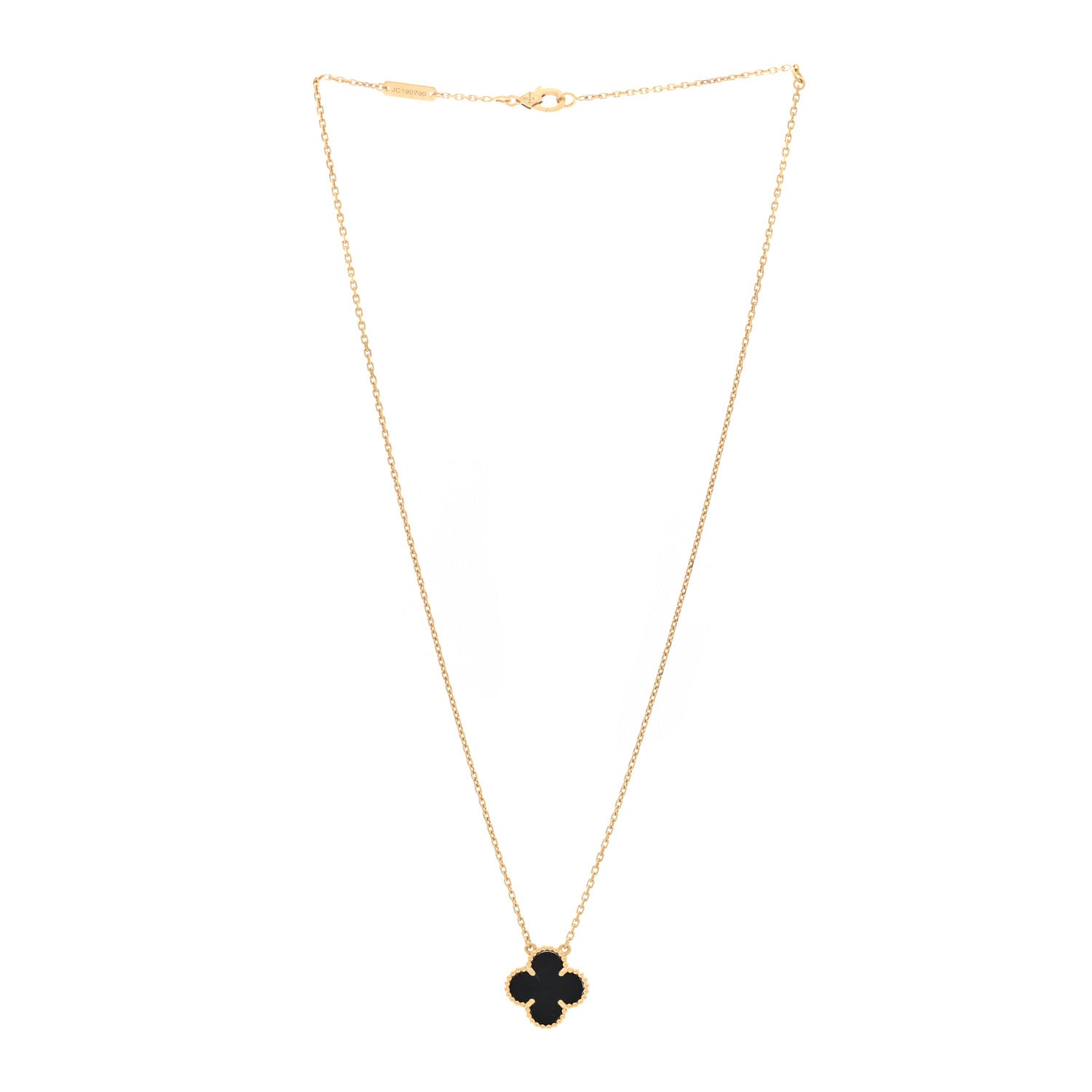 Van Cleef & Arpels 18K Yellow Gold Black Onyx Vintage Alhambra Pendant Necklace 3 of 4
