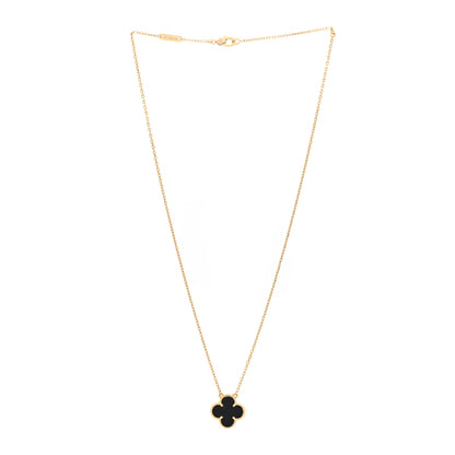 Van Cleef & Arpels 18K Yellow Gold Black Onyx Vintage Alhambra Pendant Necklace 3 of 4