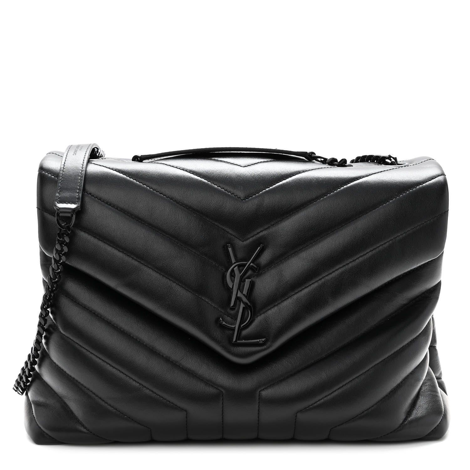 Saint Laurent Calfskin Y Quilted Monogram Monochrome Medium Loulou Chain Satchel Black 1 of 10