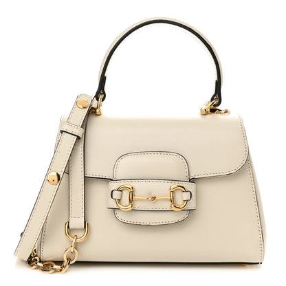 Gucci Glazed Textured Calfskin Mini Horsebit 1955 Top Handle Flap Bag Mystic White 1 of 13