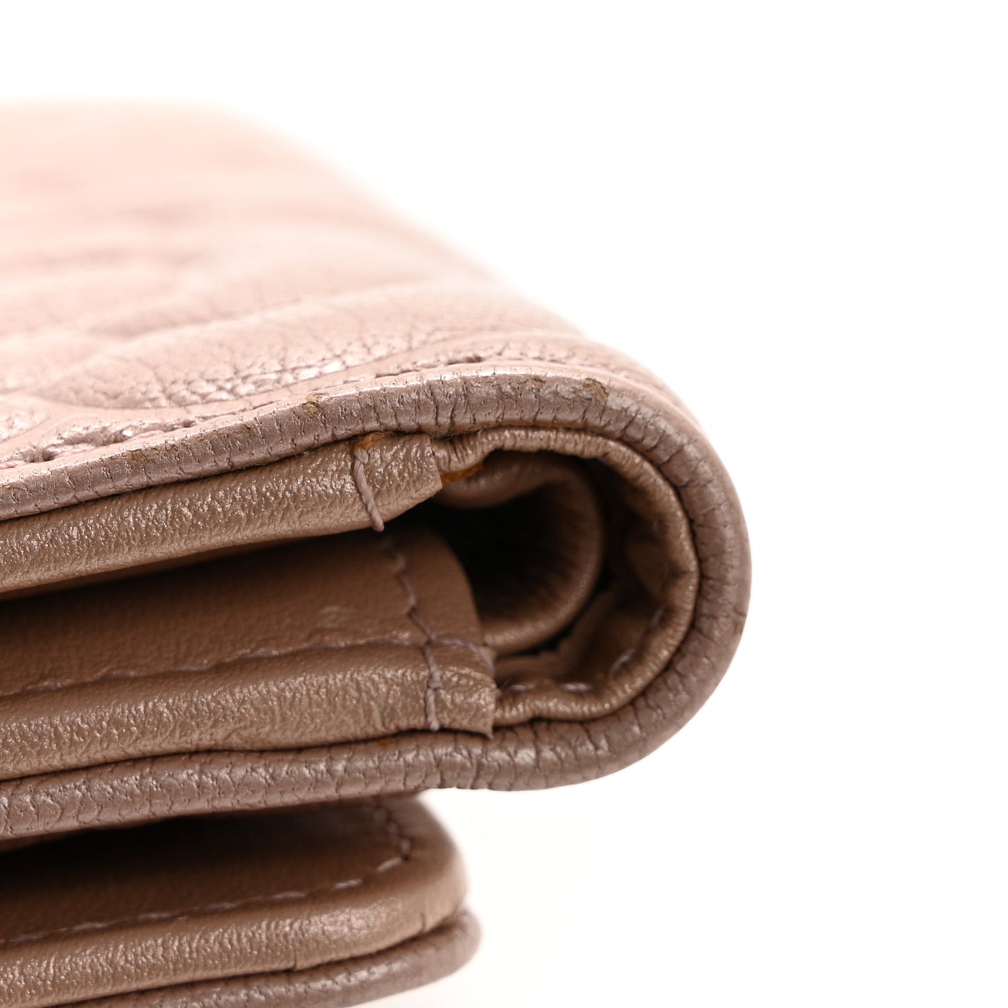 Goatskin Camellia Embossed Compact Wallet Pink