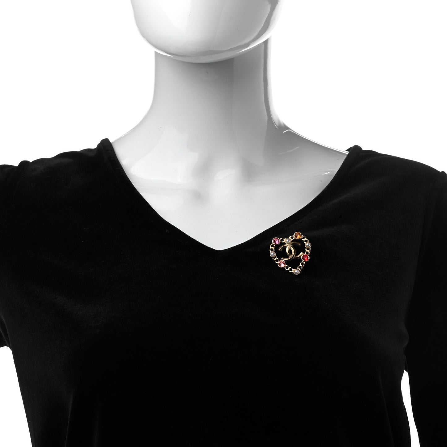 Crystal Pearl CC Heart Brooch Gold Multicolor