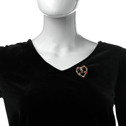 Chanel Crystal Pearl CC Heart Brooch Gold Multicolor 2 of 4