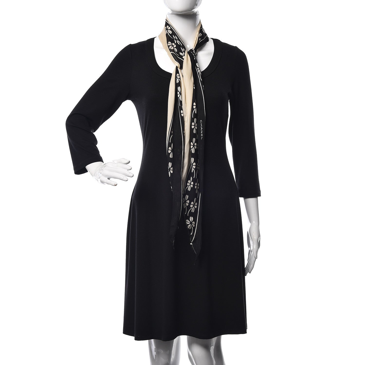 Chanel Silk Clover Scarf Black Ivory 2 of 7