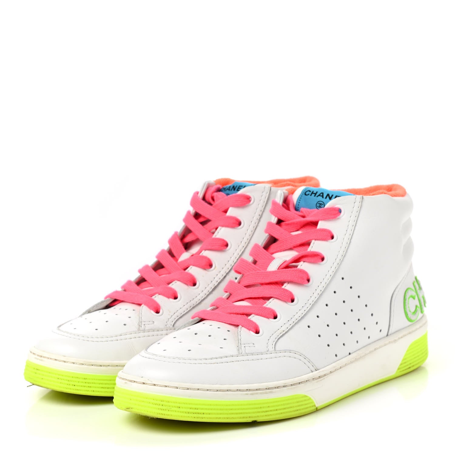 Chanel Calfskin Mens Logo High Top Sneakers 44 White Multicolor 3 of 9