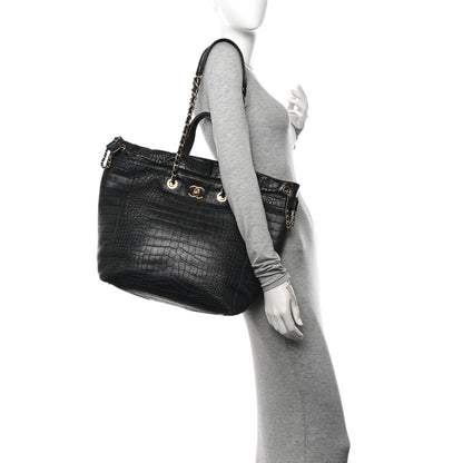 Chanel Calfskin Crocodile Embossed Large Cocodile Shopping Tote Black 2 of 12
