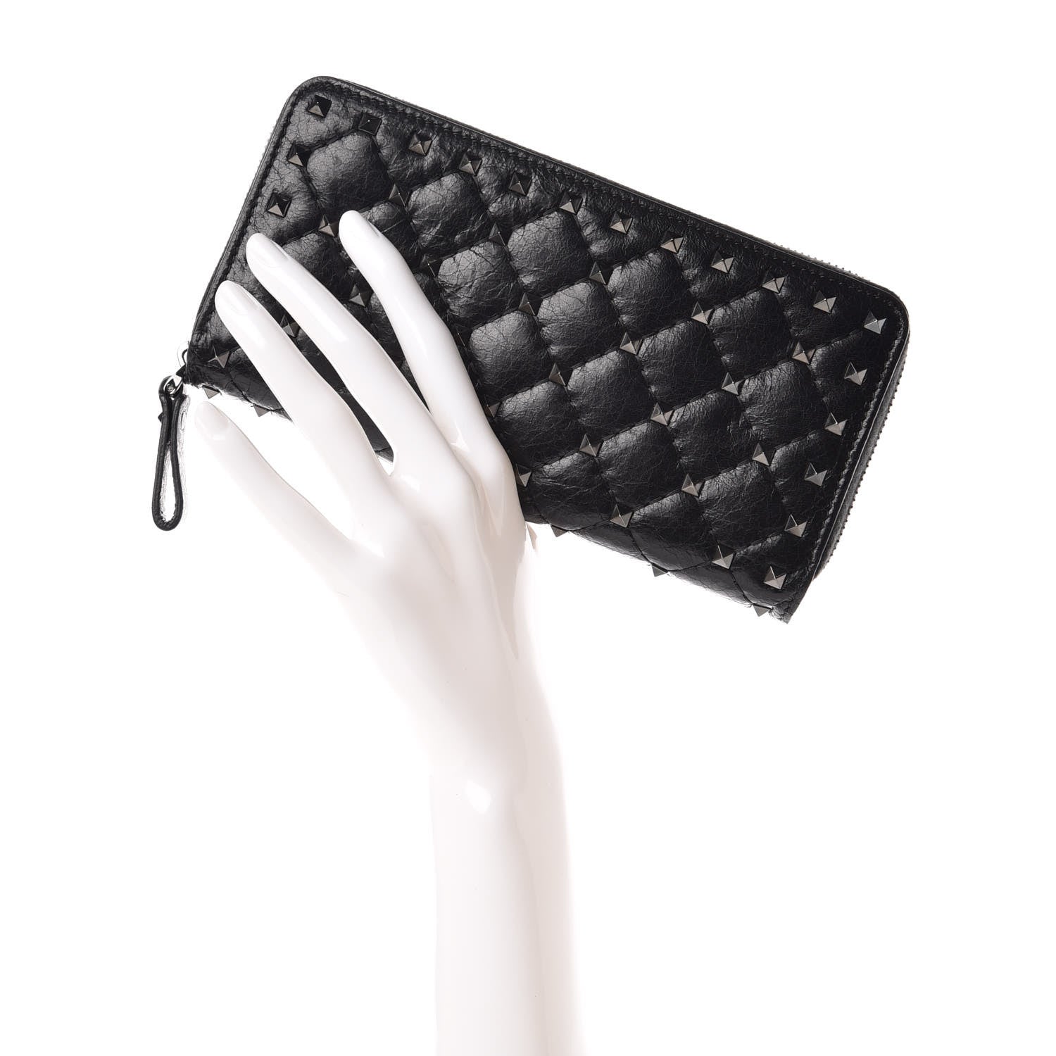 Valentino Garavani Craquele Nappa Rockstud Spike Zip Around Wallet Black 2 of 10