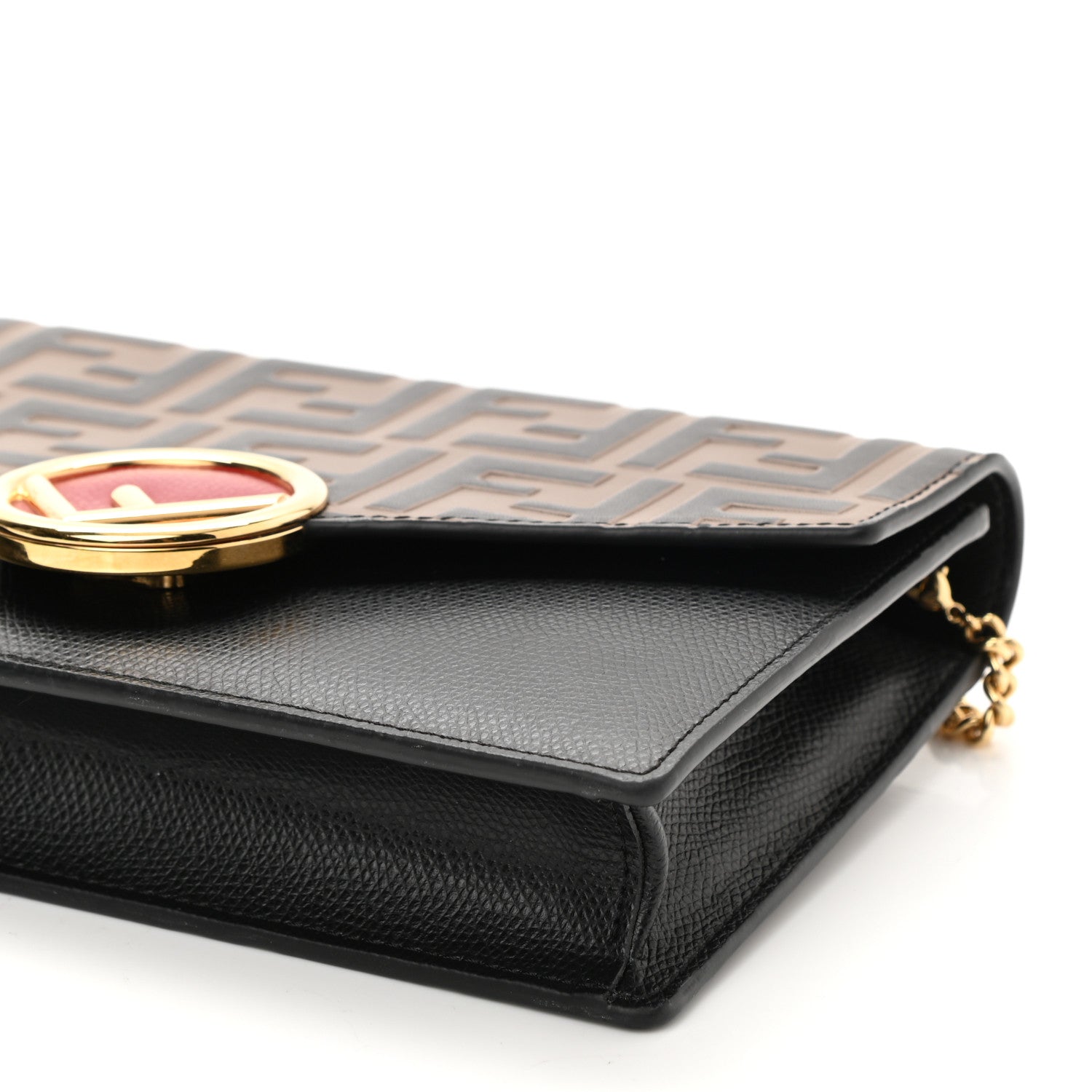Fendi Vitello Cruise F is Fendi Bi-Color FF 1974 Embossed Medium Envelope Wallet On Chain Black Maya 8 of 8