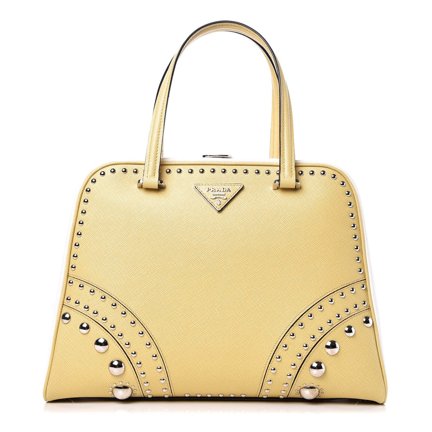Saffiano Studded Pyramid Bag Polline White