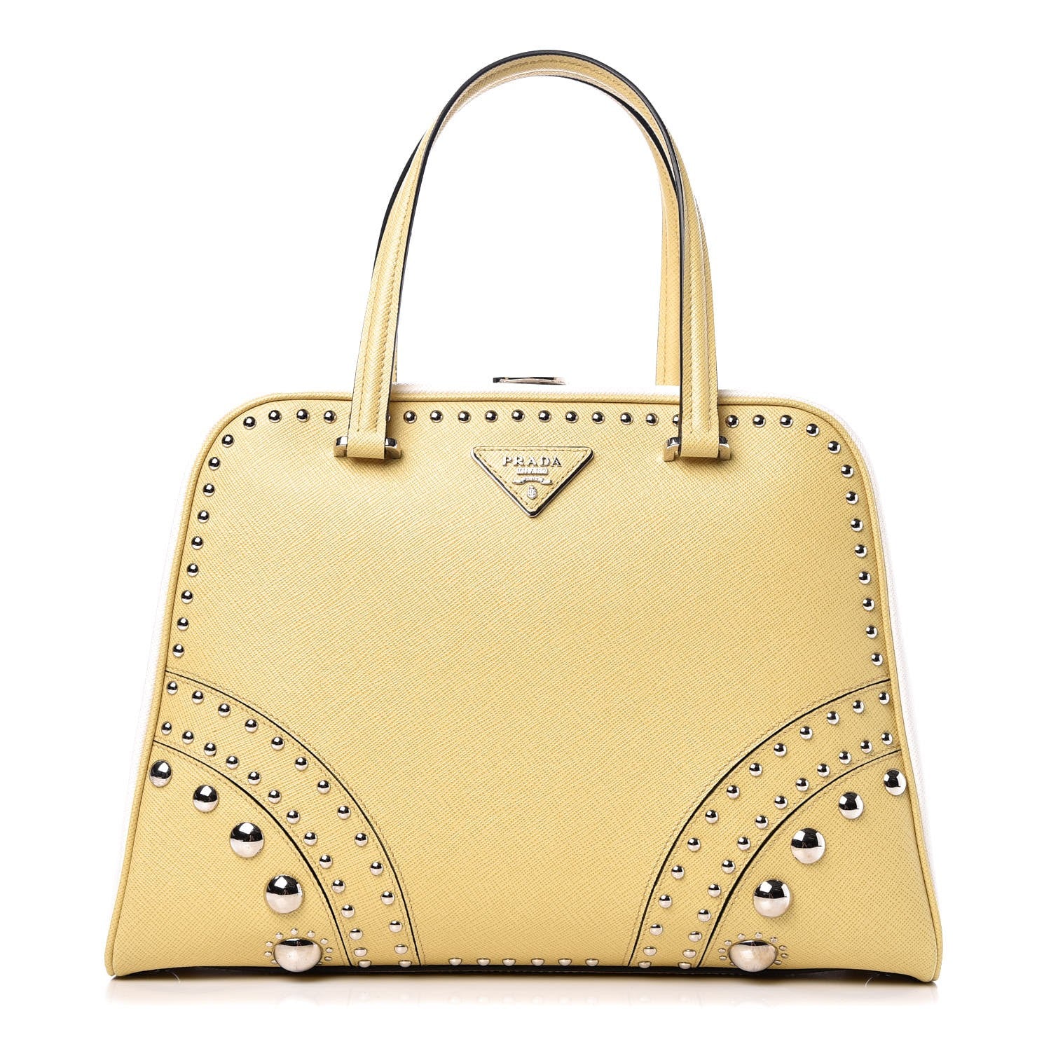 Prada Saffiano Studded Pyramid Bag Polline White 1 of 11