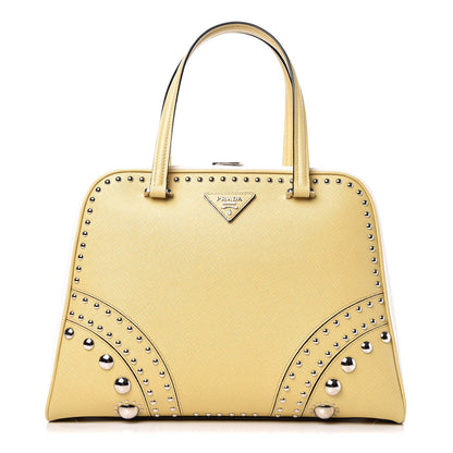 Prada Saffiano Studded Pyramid Bag Polline White 1 of 11