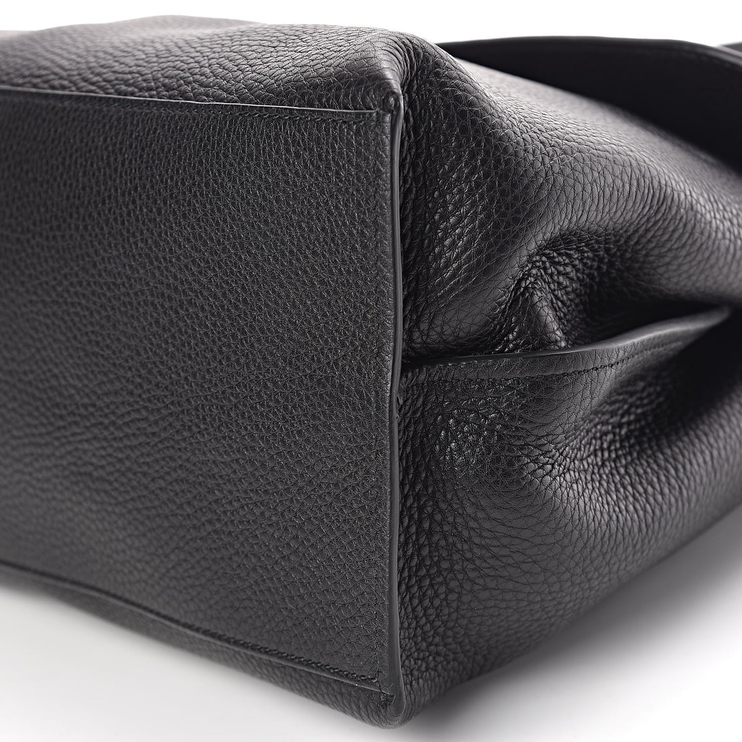 Pebbled Calfskin Large Bamboo Daily Top Handle Bag Black
