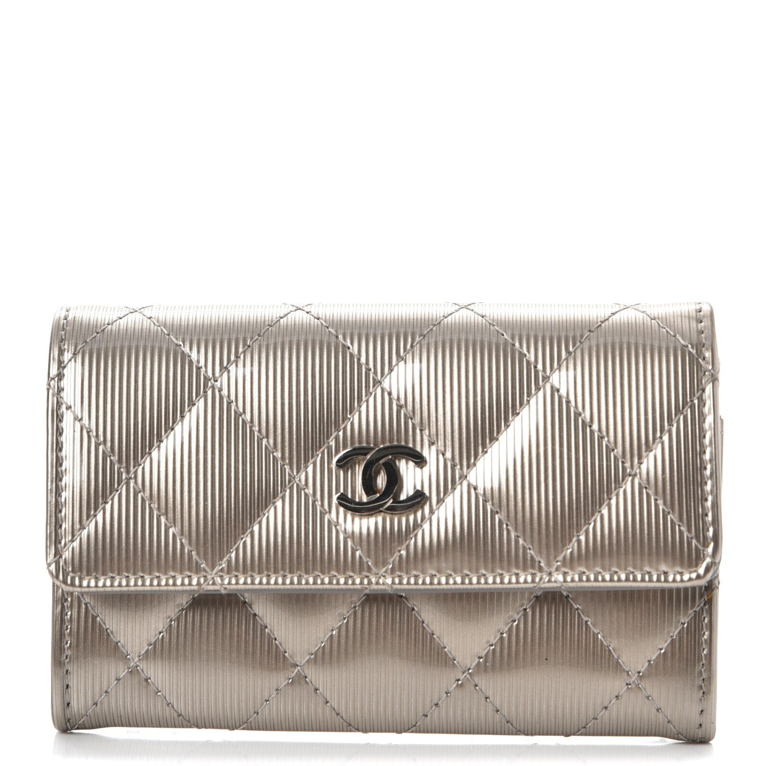 Chanel Striated Patent Quilted Card Holder Beige 1 of 9