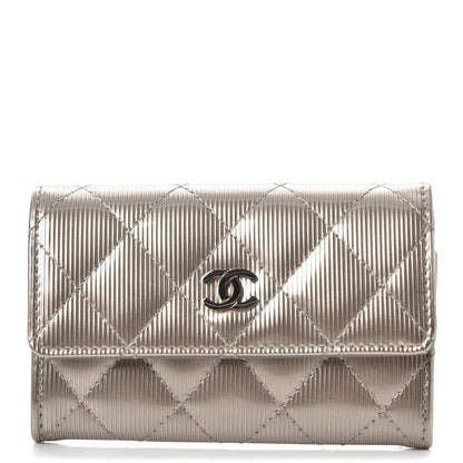 Chanel Striated Patent Quilted Card Holder Beige 1 of 9