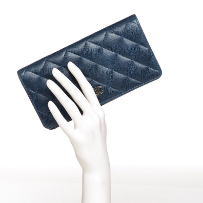 Chanel Caviar Quilted Yen Wallet Dark Blue 2 of 11