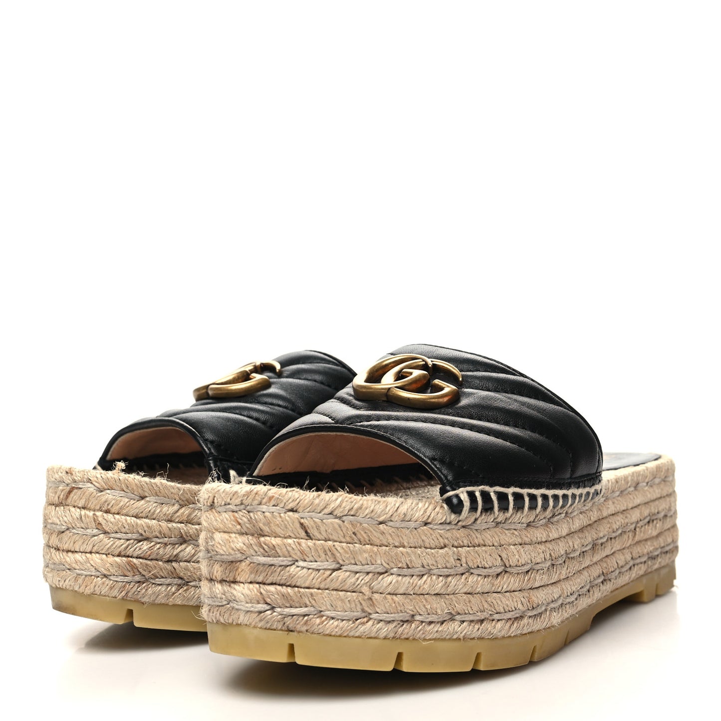 Nappa Matelasse GG Marmont Platform Espadrille Slide Sandals 37 Black