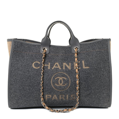 Chanel Wool Felt Calfskin Large Deauville Tote Grey Beige 1 of 10