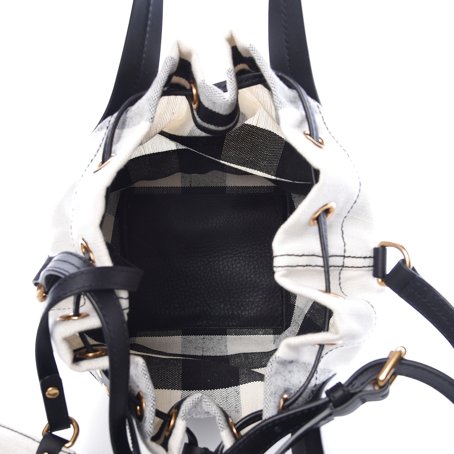Burberry Canvas House Check Small Bucket Black White 6 of 12
