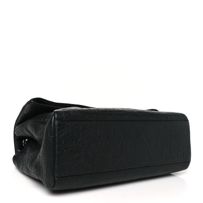 Saint Laurent Calfskin Crocodile Embossed Medium West Hollywood Monogram Fold-Over Black 4 of 10