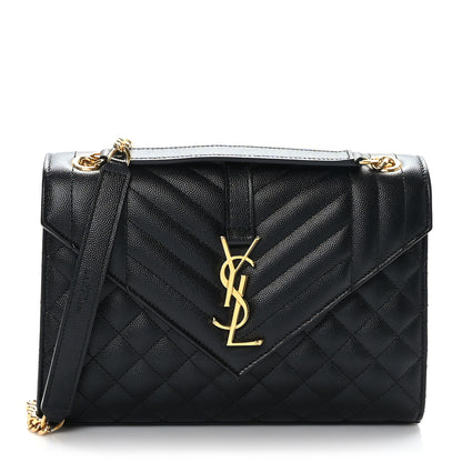 Saint Laurent Grain De Poudre Textured Mixed Matelasse Triquilt Medium Monogram Satchel Black 1 of 8