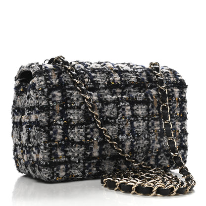 Chanel Glittered Tweed Quilted Mini Rectangular Flap Navy Blue 3 of 9
