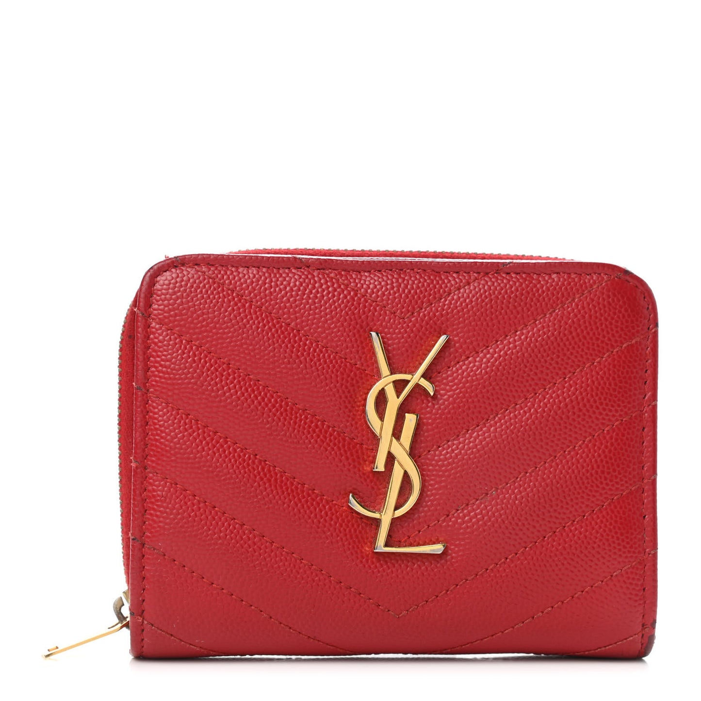 Grain De Poudre Matelasse Chevron Monogram Compact Zip Around Wallet Red