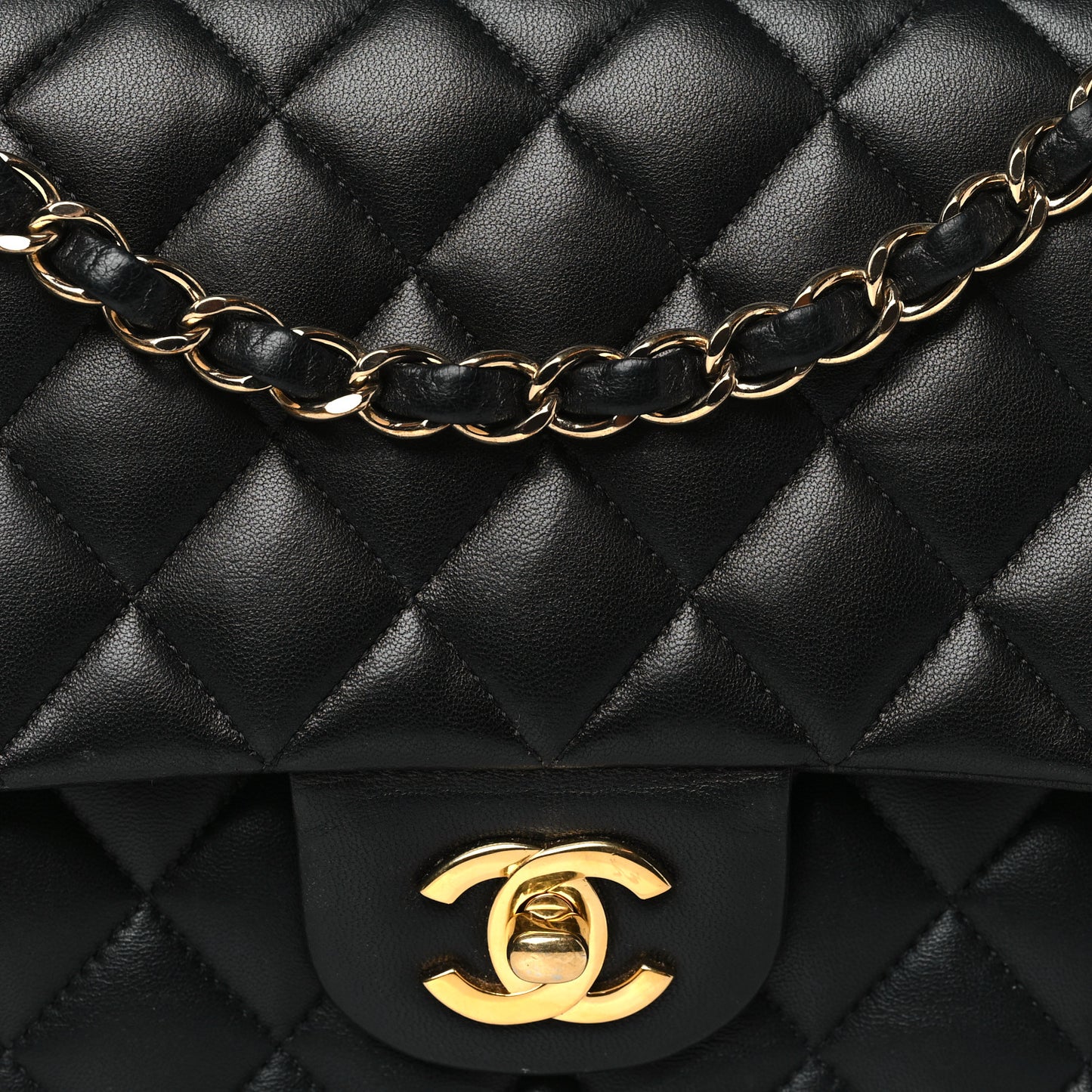 Lambskin Quilted Medium Double Flap Black