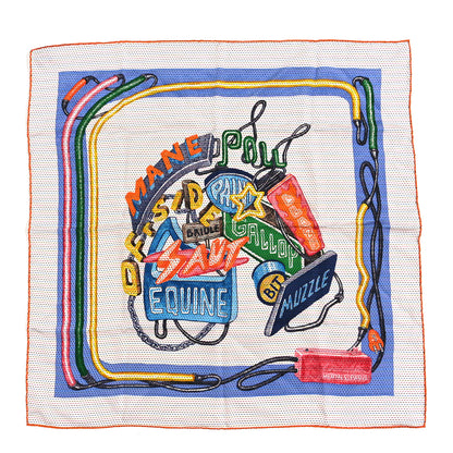 Hermes Silk Pointille Chevaloscope Neon Scarf 70 White Bleu Vert 1 of 3